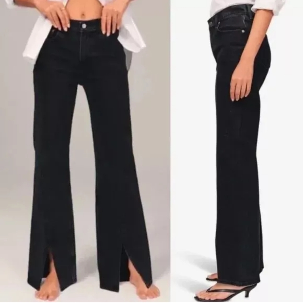 Abercrombie & Fitch 90s Relaxed High Waist Jeans Black Women Front Slit 25 0
